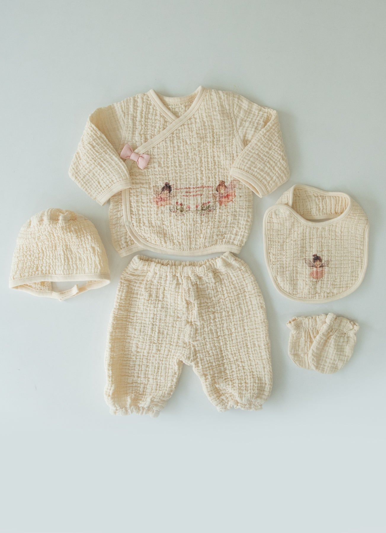 S60008 - Organic Fly Muslin 5-Piece Newborn Set