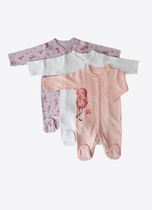 Organic Flamingo Sleepsuits 3-Pack - S46690
