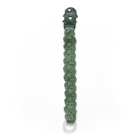 Crochet pacifier clip, bottle green