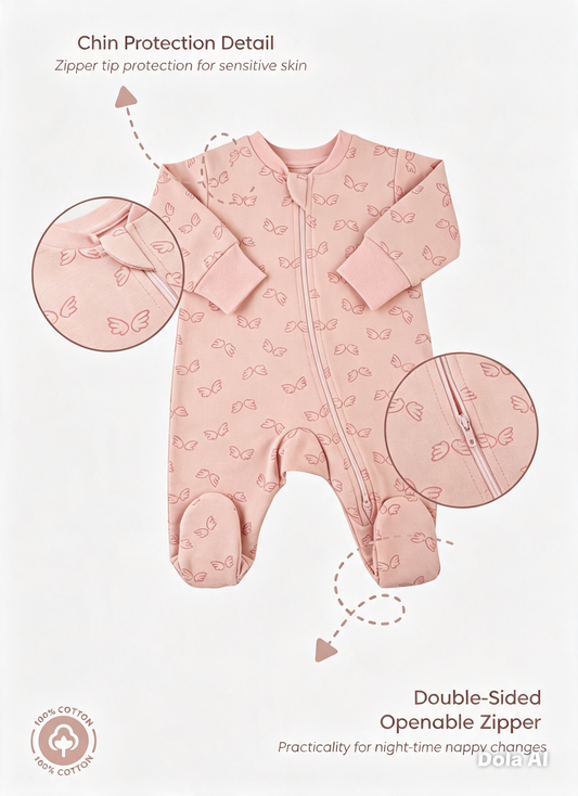S60955 - Organic Pinkwing Footed Sleepsuit