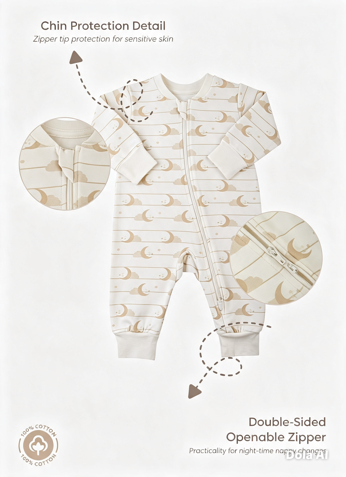 S61092 - Organic Uni Moon Zipped Sleepsuit