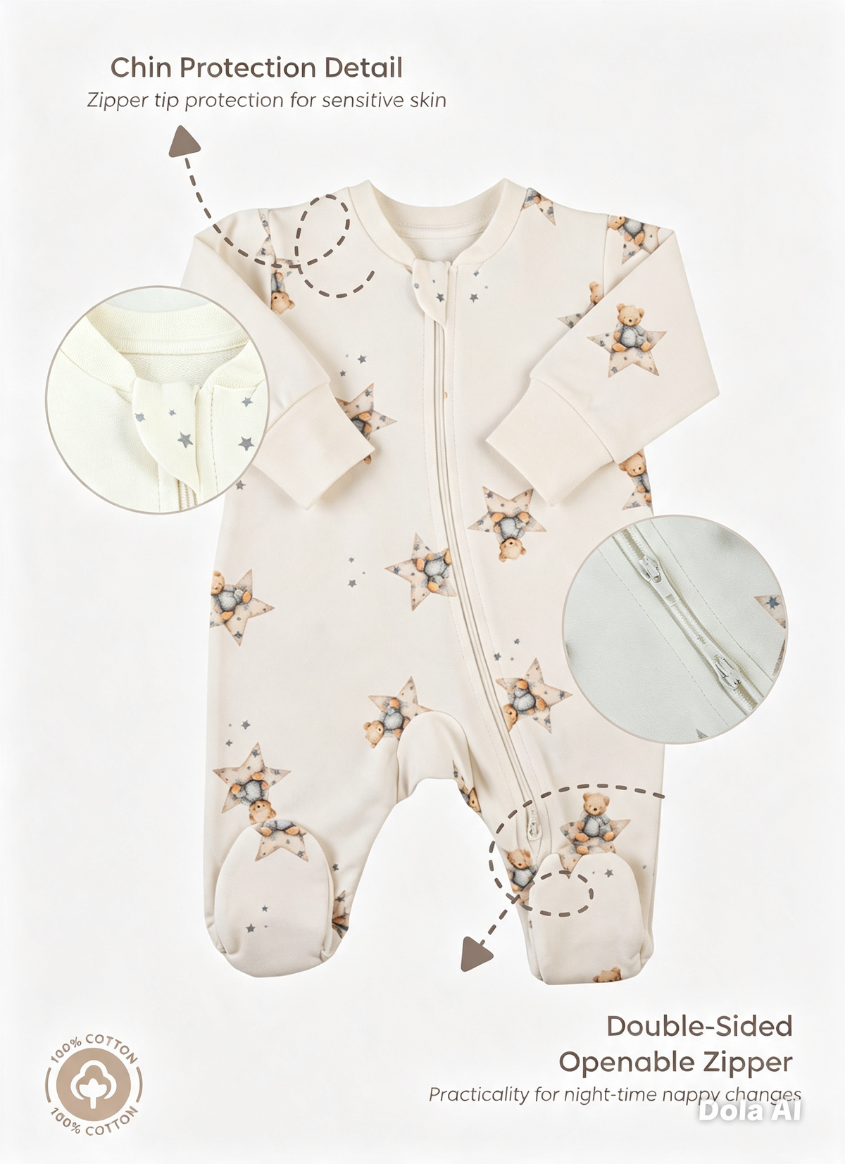 S61020 - Organic Blue Bear Zipped Sleepsuit