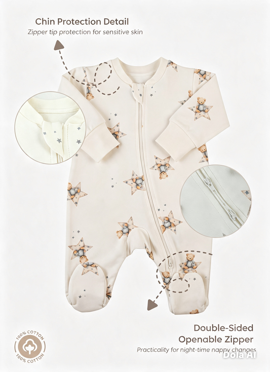 S61020 - Organic Blue Bear Zipped Sleepsuit