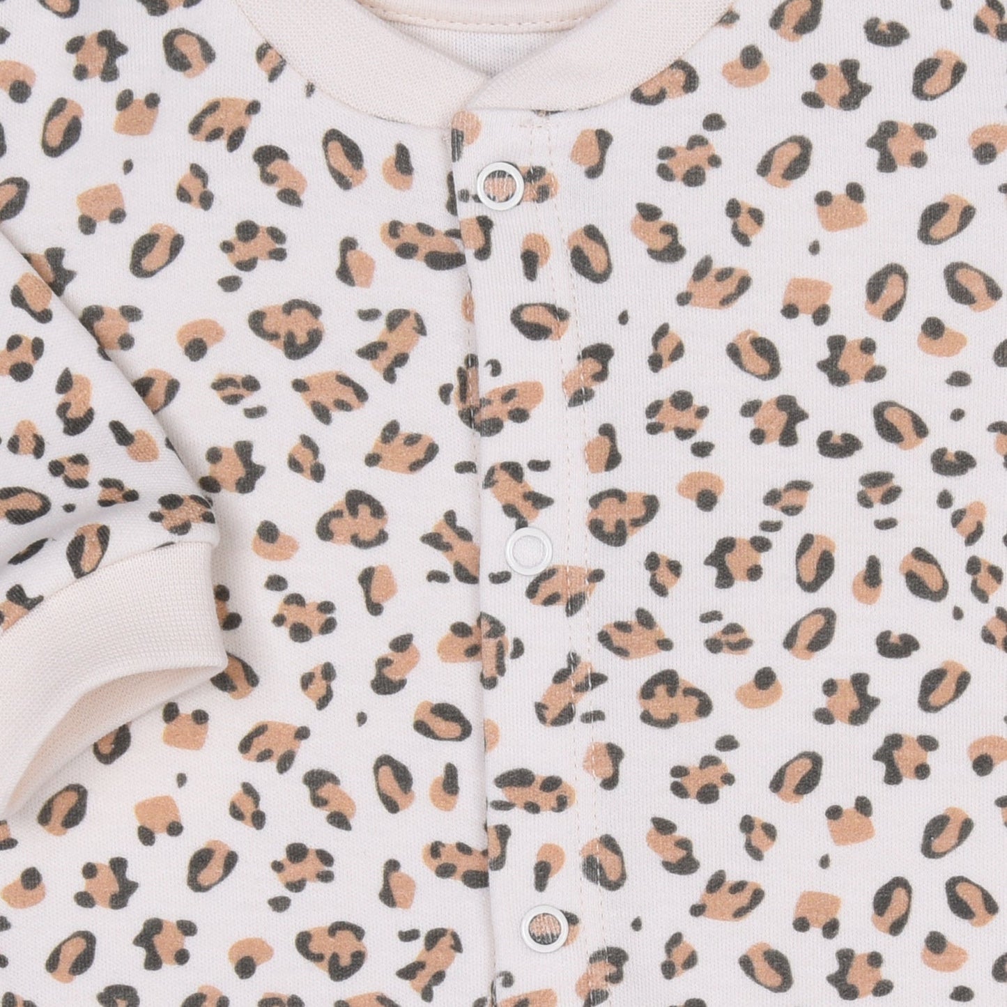 S01580 - Organic Nicole Leopard Footed Jumpsuit With Bow Bonnet