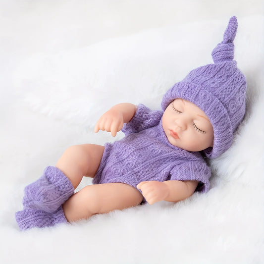 Mini 7 Inch Reborn Doll Sleeping Baby Doll 19cm Purple